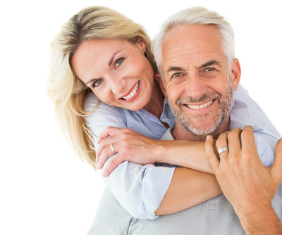 woman hugging man around neck